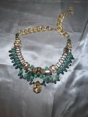 Gold and Emerald Statement Crystal Necklace - Women Jewelry